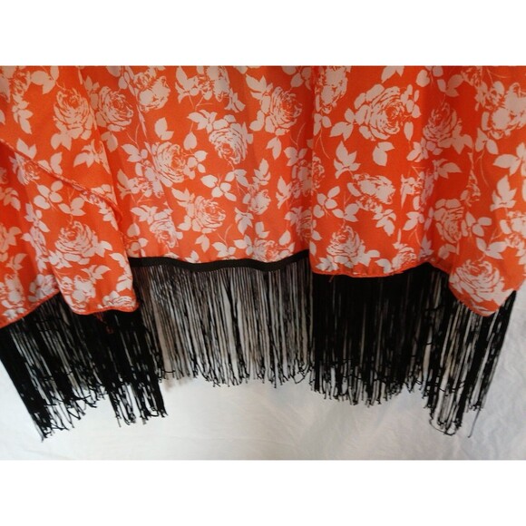 LuLaRoe Monroe Kimono With Fringe Open Waterfall Front - L- Orange/ White Floral - Picture 3 of 16